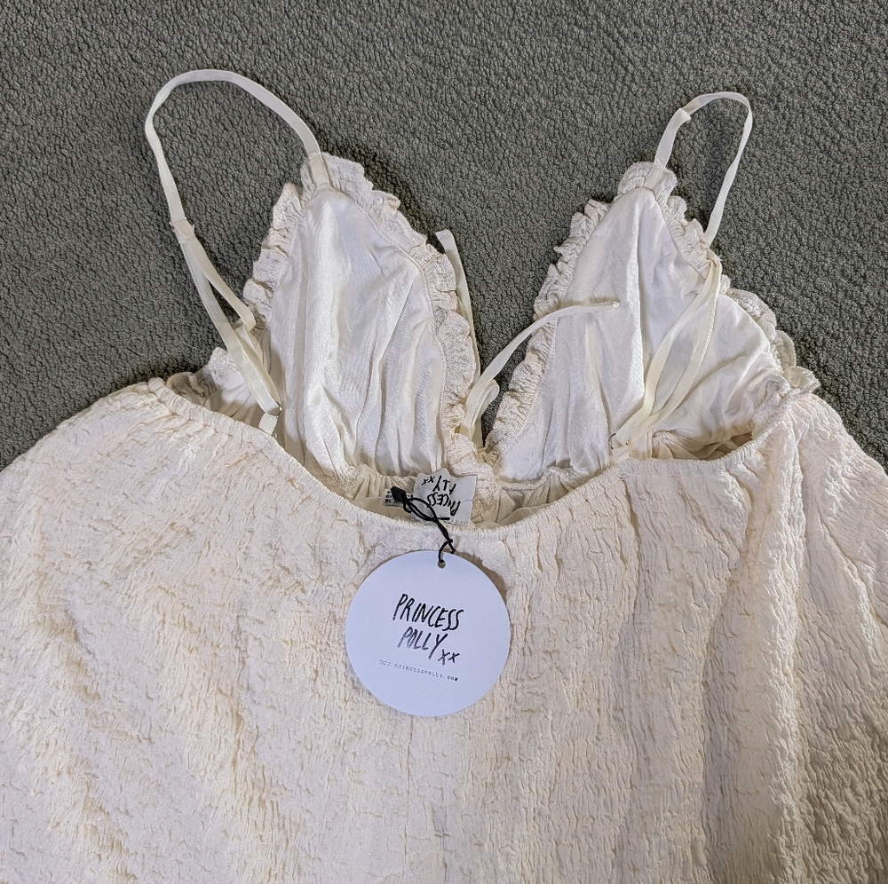 Princess Polly Kellan Romper Dress Cream Beige NWT Size 12 Festival Cottagecore - Picture 10 of 11